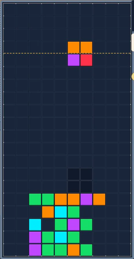 Falling Blocks gameplay showing colored pieces falling and stacking on a digital board